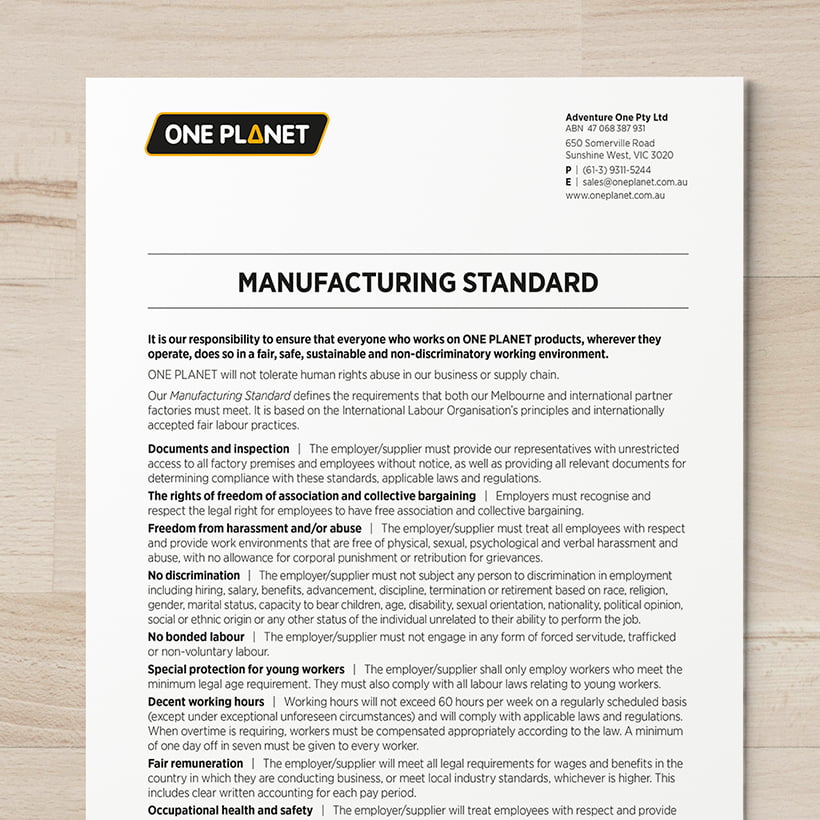 Manufacturing standard