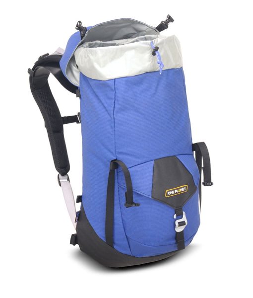 ONE PLANET zipless daypack in pacific blue open